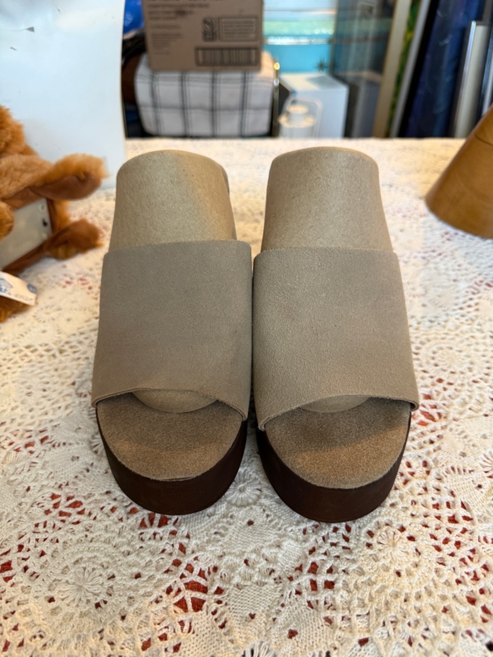 BioNatura Chunky Heel Suede Platform Sandals NWOT